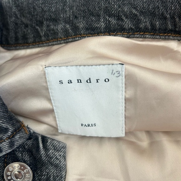 Sandro Mirrored Studded Black Washed Denim Jacket Size EU34 US4 - Picture 4 of 6